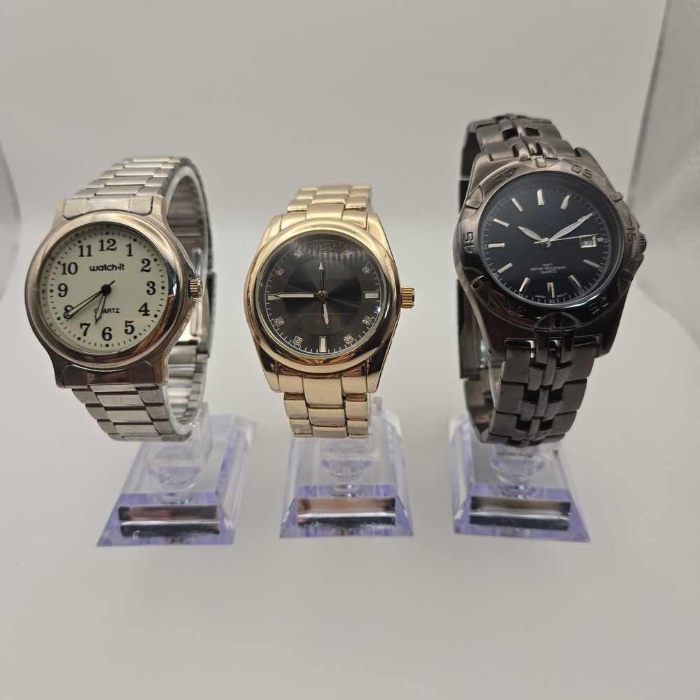 Lot Of 3 Mens Watches. Puritan, Accutime And watch-it Brands. New Batteries.